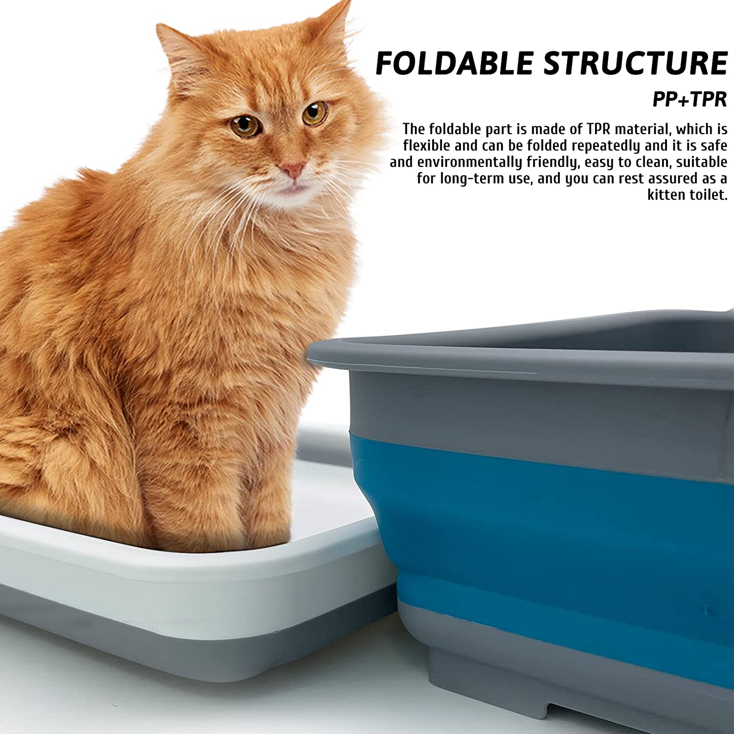 Hamiledyi Open Cat Litter Box， Kitten Potty Pan Semi-Enclosed Foldable Waterproof Travel Toilet for Indoor Cats Small Pet Kitty Rabbit Supplies Easy to Clean and Assemble 14.6