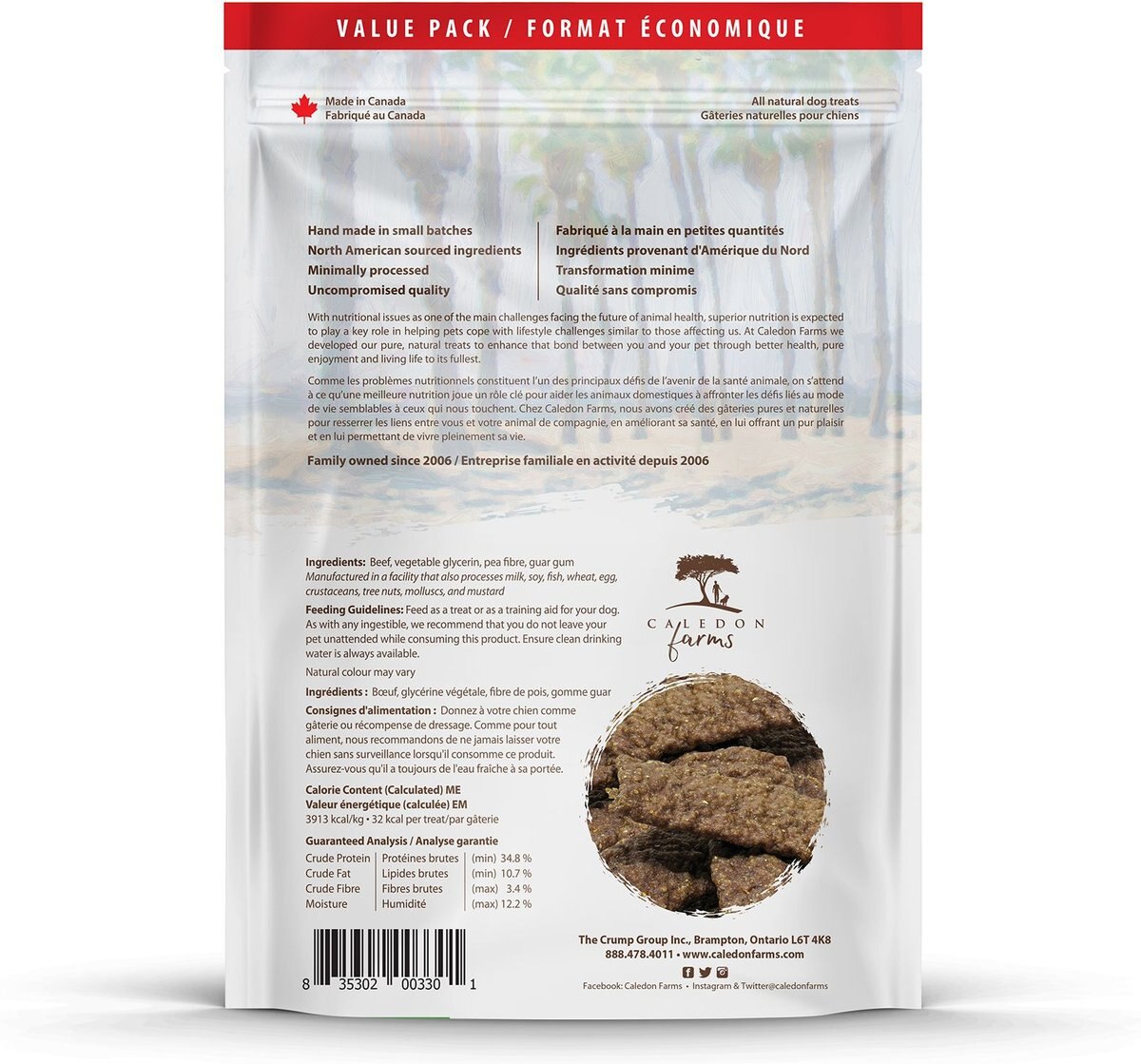 Caledon Farms Value Pack  Beef Jerky Dog Treats， 680-gm bag