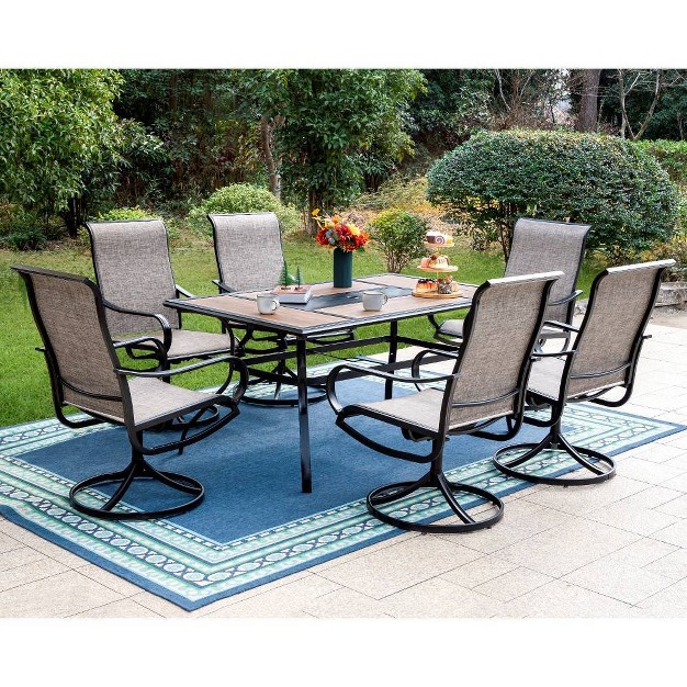 7pc Patio Dining Set With Faux Steel Table amp 360 Swivel Sing Arm Chairs Captiva Designs