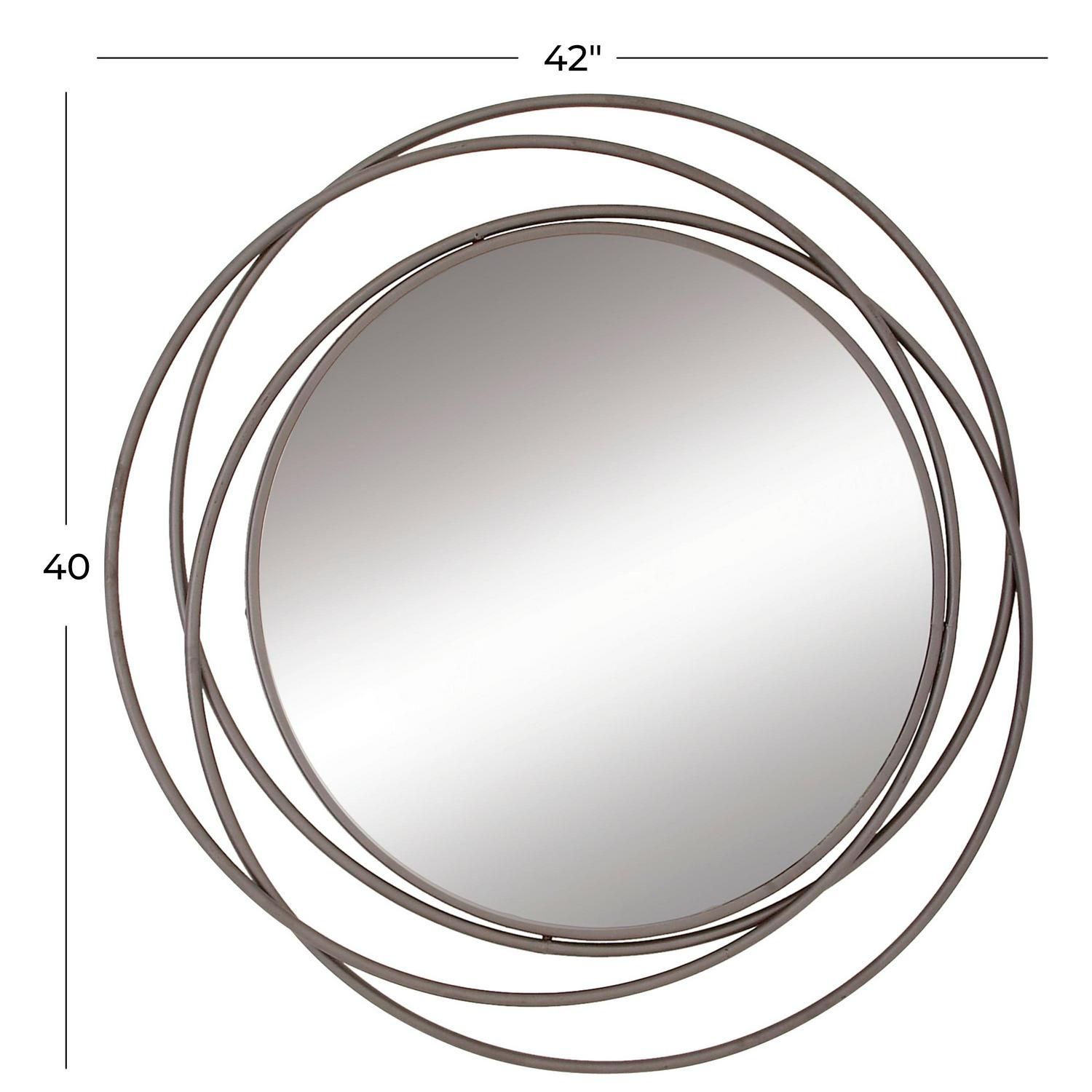 DecMode Gray Modern Metal Wall Mirror with Overlapping Rings Frame， 42 W x 40 H