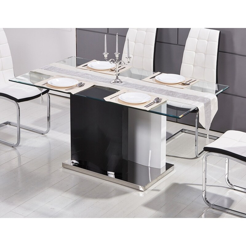 Best Master Furniture White High Gloss Rectangular Glass Dining Table