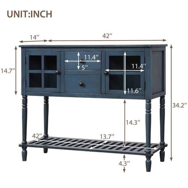 Sideboard Console Table with Bottom Shelf， Farmhouse Wood/Glass Buffet Storage Cabinet Living Room