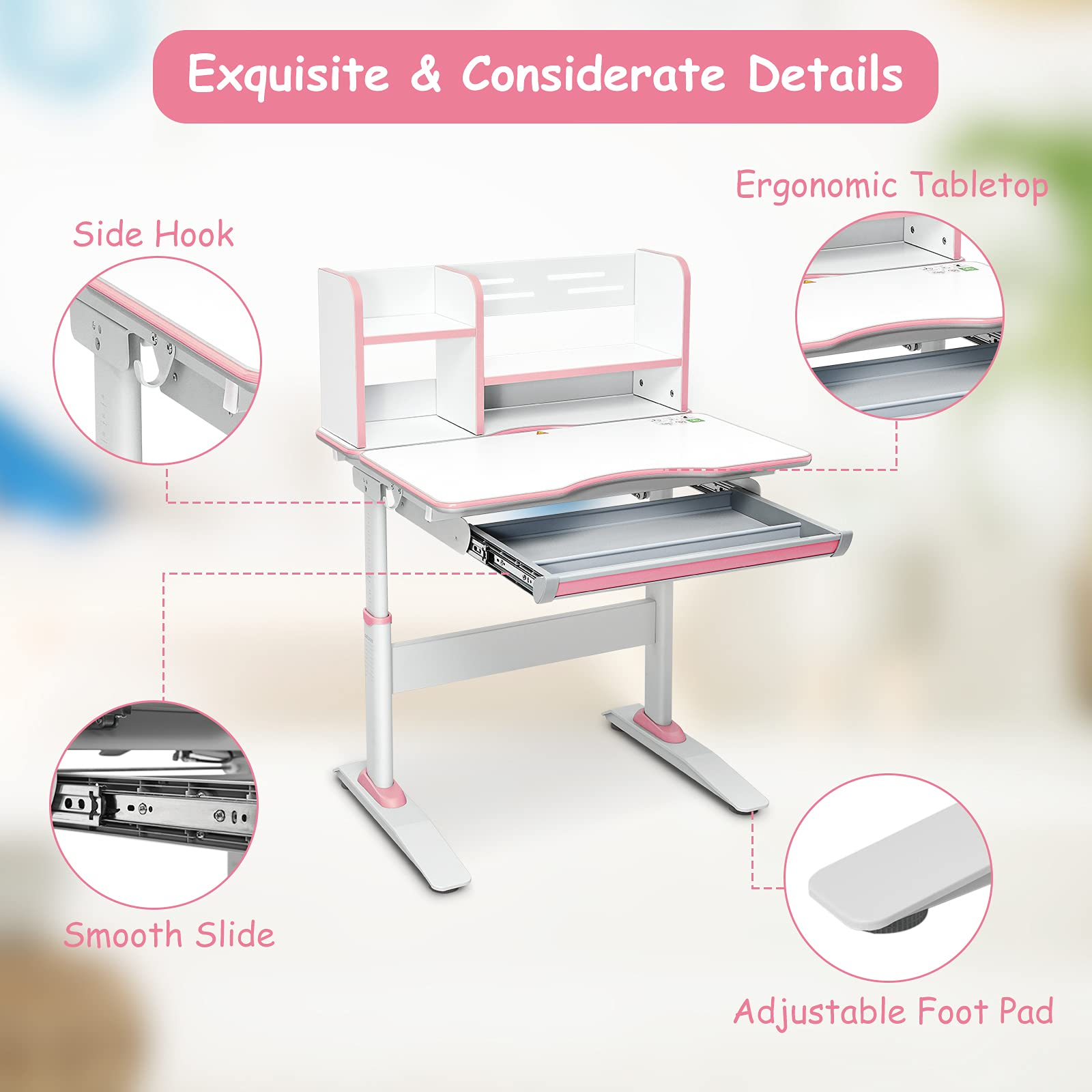 Costzon Kids Desk, Height Adjustable Children Study Desk w/Tilt Desktop