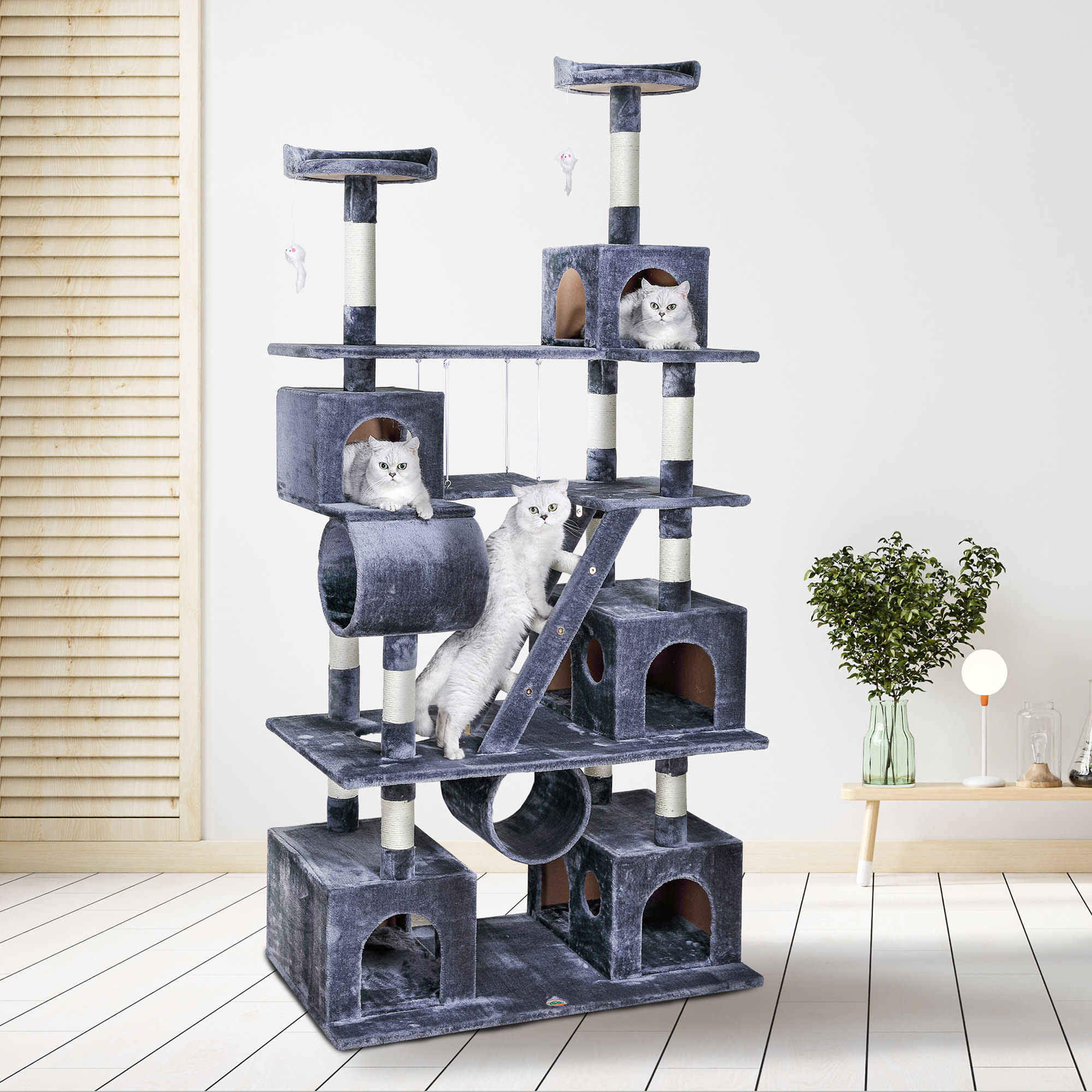 Go Pet Club Gray Cat Tree Climber with Swing and Sisal Scratching Post， 87