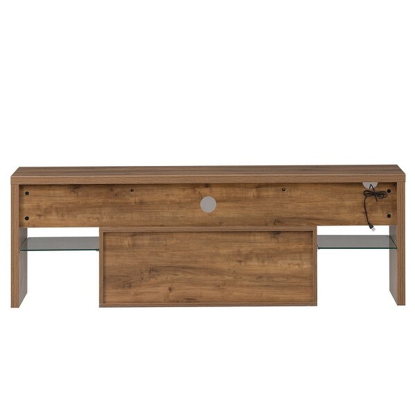 Rustic Rattan LED TV Stand with Adjustable Shelves， for TV ups to 60''