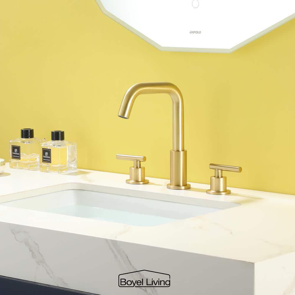 Boyel Living 8 in Widespread 2Handle MidArc Bathroom Faucet with Valve and cUPC Water Supply Lines in Brushed Gold