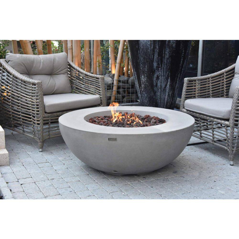 ENVELOR:Envelor Elementi Outdoor Lunar Fire Bowl 42 in. Round Stainless Steel Natural Gas Fire Pit Table Glass with Reinforced Concrete ENV-OFG101-NG