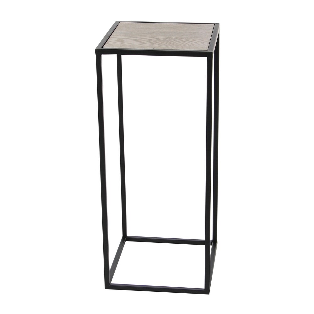 Black Metal Contemporary Accent Table with Brown Wood Tops (Set of 2)   13 x 13 x 28