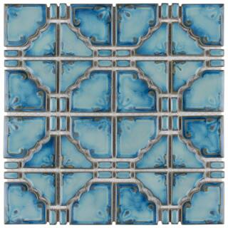 Merola Tile Moonbeam Diva Blue 12 in. x 12 in. Porcelain Mosaic Tile (9.79 sq. ft.  Case) FKOMB21