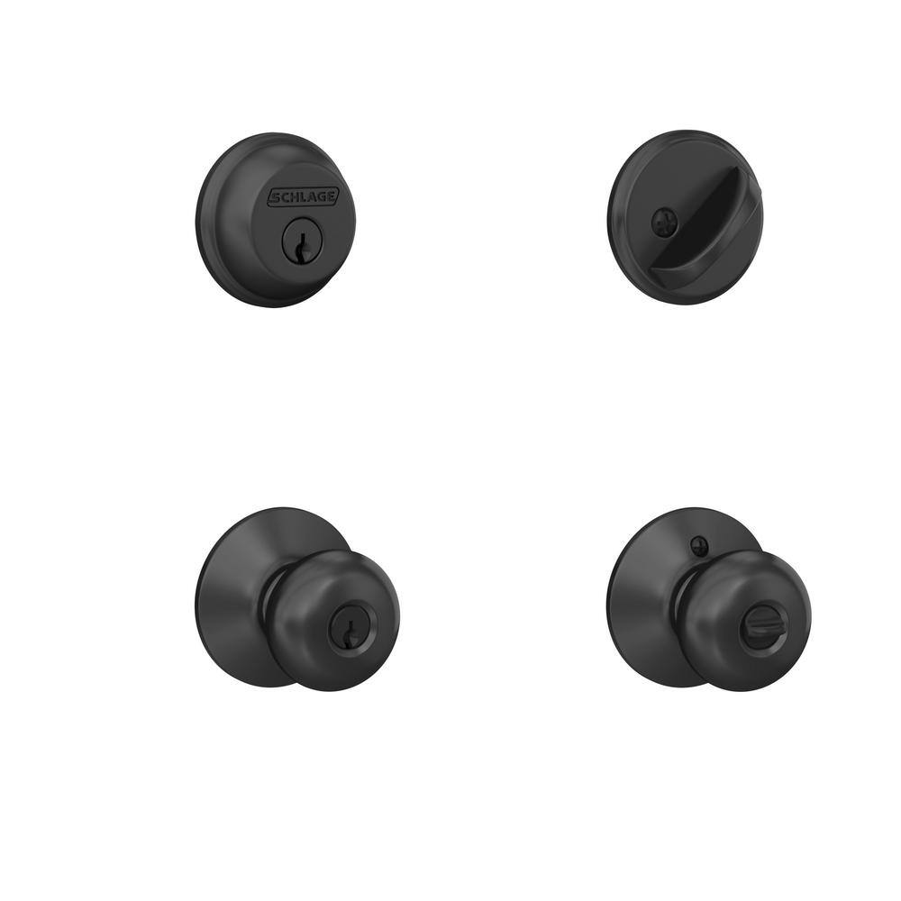 Schlage Plymouth Matte Black Single Cylinder Deadbolt and Keyed Entry Door Knob Combo Pack FB50N G PLY 622