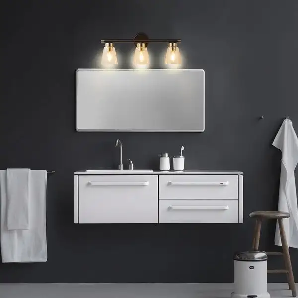 ExBrite 3-light Bathroom Dimmable Gold Vanity Lights Modern Wall Sconce Lighting with Seeded Glass