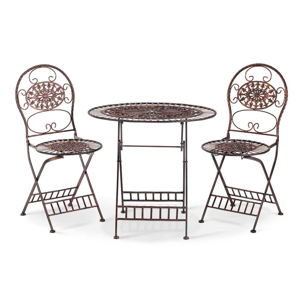 Alpine Corporation 3-Piece Indoor/Outdoor Oval Bistro Set Folding Table and Chairs Patio Seating, Bronze KIY212A-BR