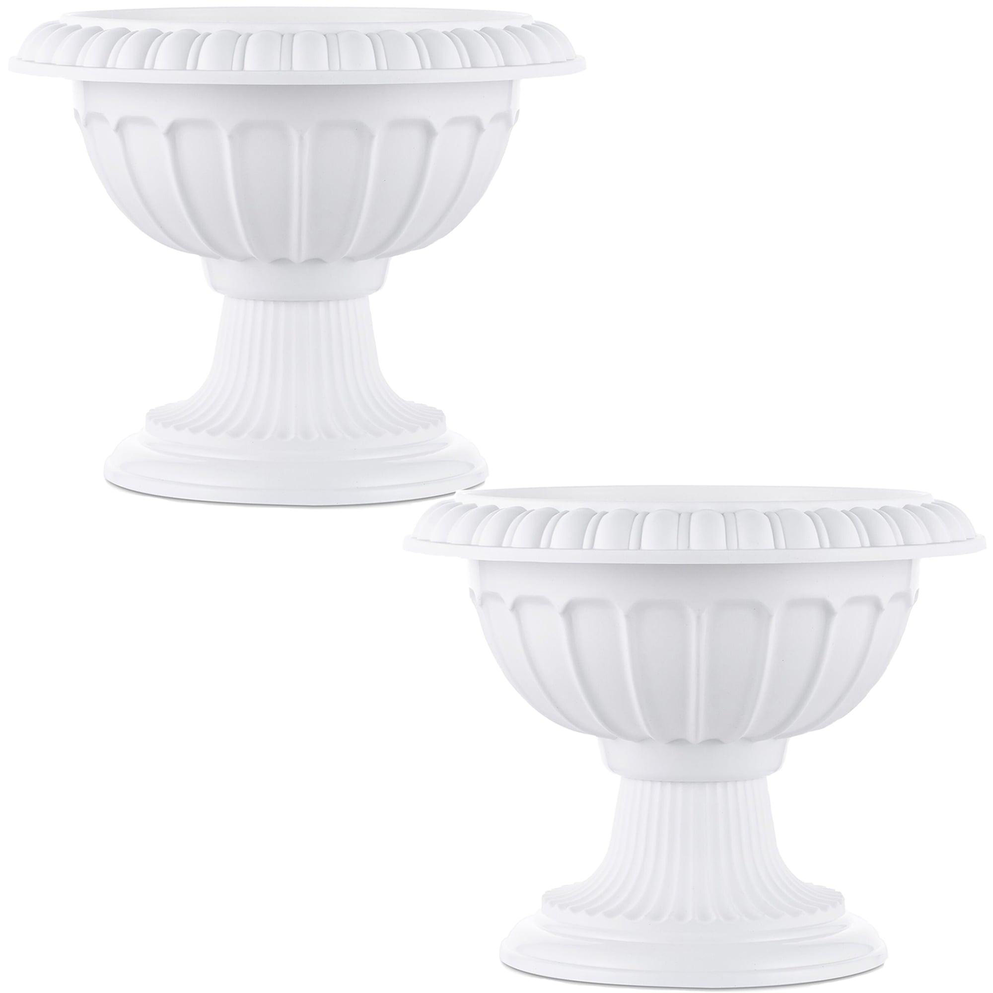 Nuptio 10.2 Inch Urn Planter White Plastic Plant Pot for Spring Decor Set of 2