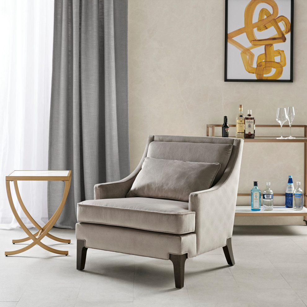 Martha Stewart Anna Velvet Lounge Chair with Included Lumbar Pillow  Grey   Contemporary   Armchairs And Accent Chairs   by Olliix  Houzz