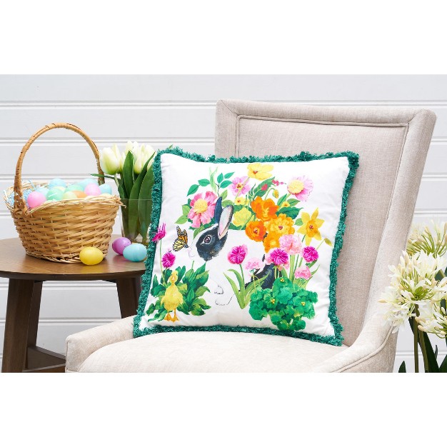 X 18 quot Bunny Floral Spring Printed And Embellished Throw Pillow