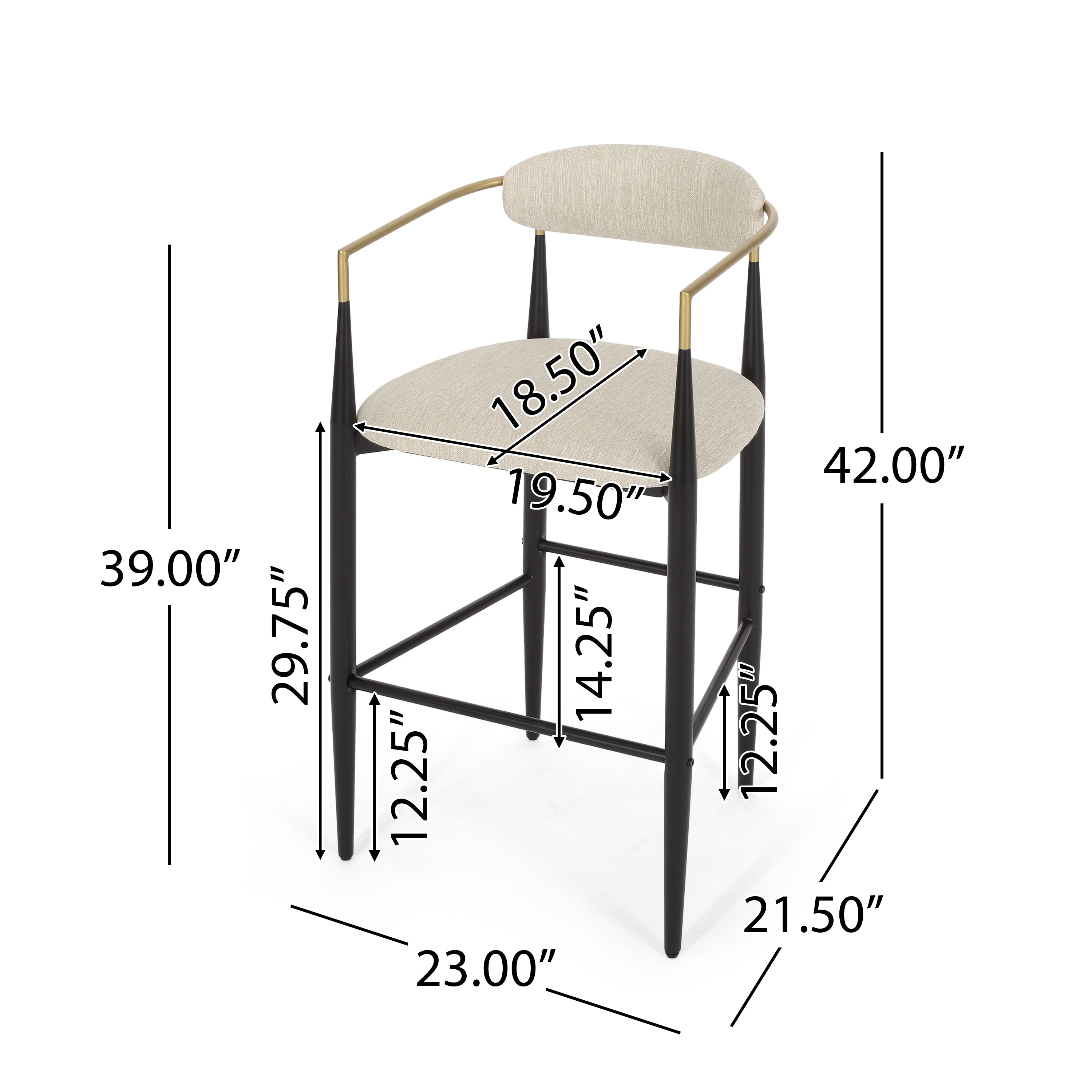 Camas Modern Fabric Upholstered Iron 30 Inch Barstools, Set of 2