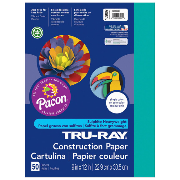 Pacon PAC103007 Tru Ray 9 X 12 Turquoise 50 Sht Co...