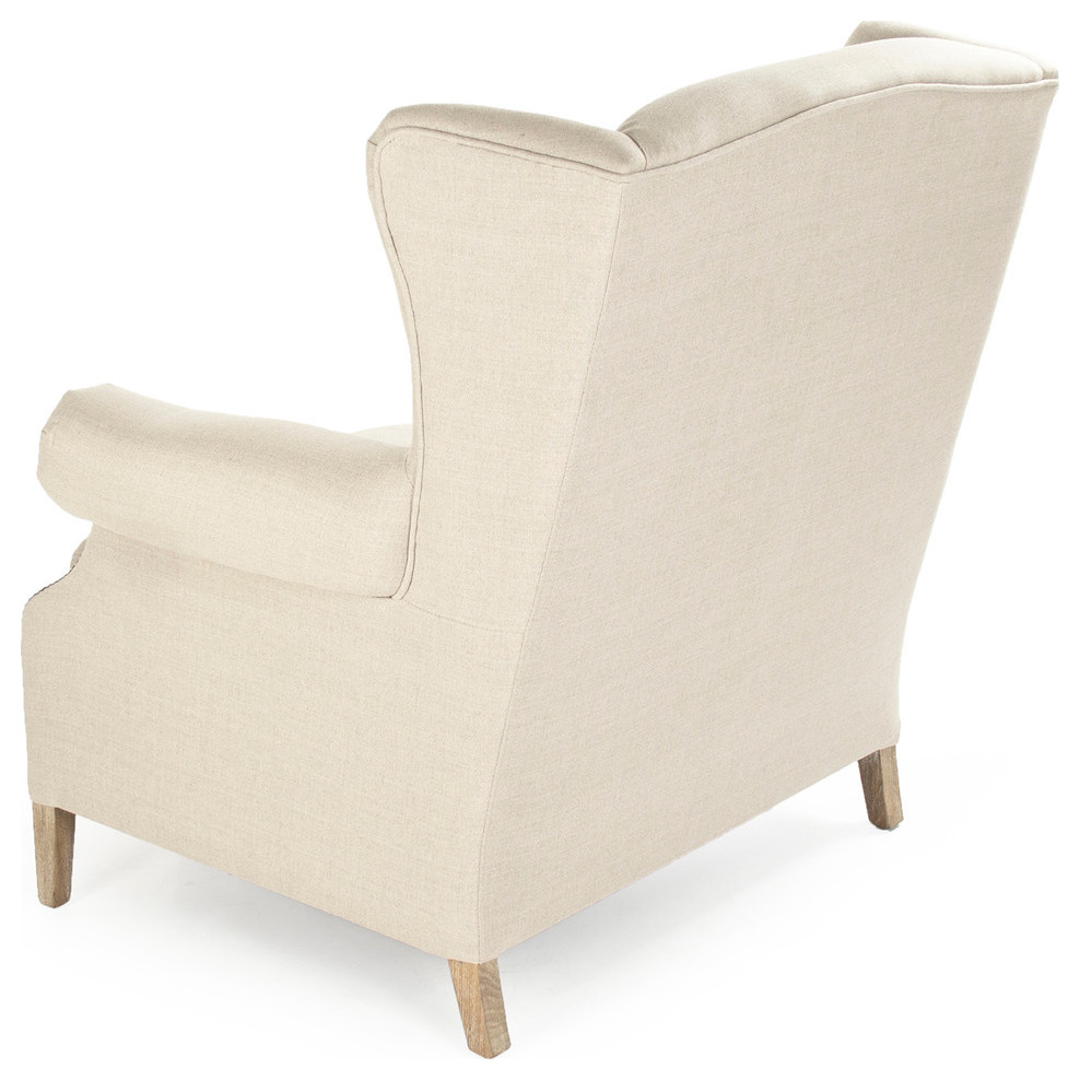 Half Wingback Chair  Natural Linen/Gray Oak Frame  45x42.5 quot  Transitional   Armchairs And Accent Chairs   by Zentique  Inc.  Houzz