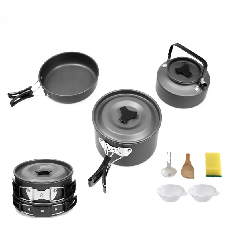 Goodwin 2023 Classic Camping Cookware Pot Set Cooking Equipment Camp Cookware Backpacking Gear for Family Hiking Picnic Outdoor