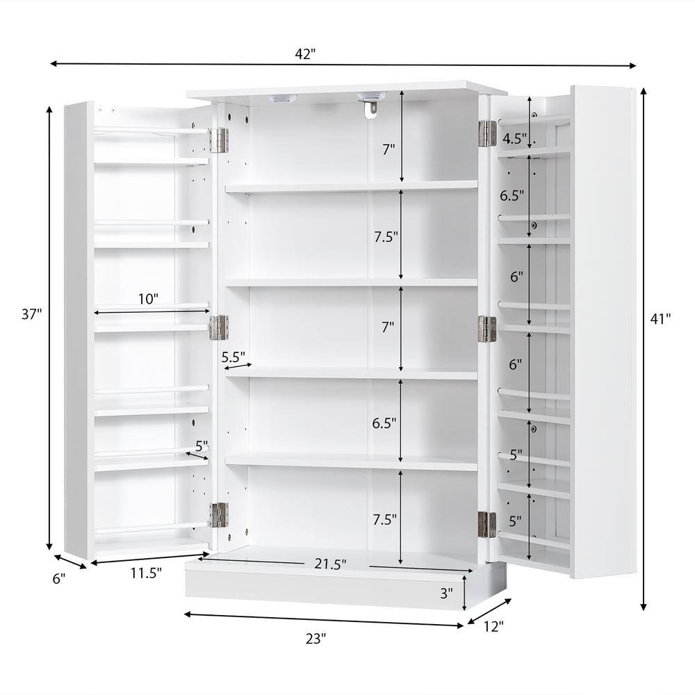 Costway 41 in. White Farmhouse Kitchen Pantry Storage Cabinet with Doors Adjustable Shelves KC53383WH