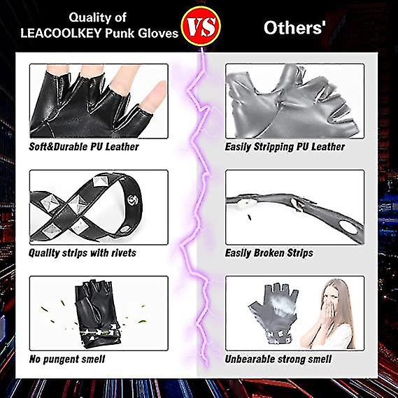 Women Punk Gloves Pu Leather Half Finger Rivets Performance Costume Fingerless Gloves For Ladies Teensblack1 Pair