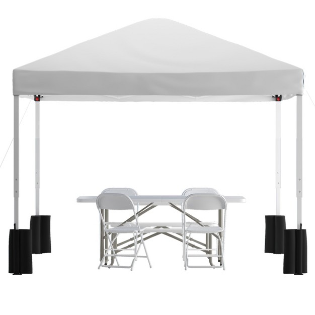 Flash Furniture Portable Tailgate event Tent Set 10 x27 x10 x27 Wheeled Pop Up Canopy Tent 6 foot Bi fold Table 4 Folding Chairs