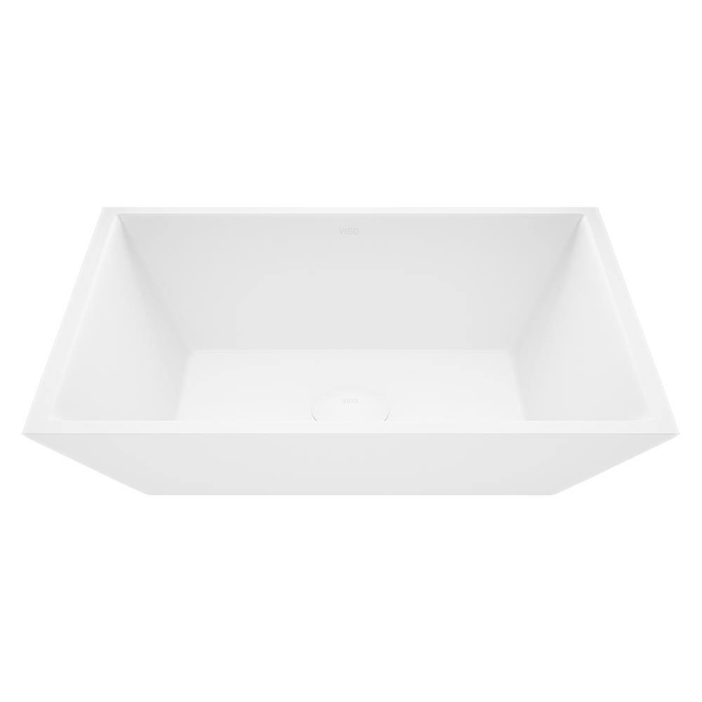 VIGO Vinca Modern White Matte Stone 18 in. L x 14 in. W x 5 in. H Rectangular Vessel Bathroom Sink VG04007