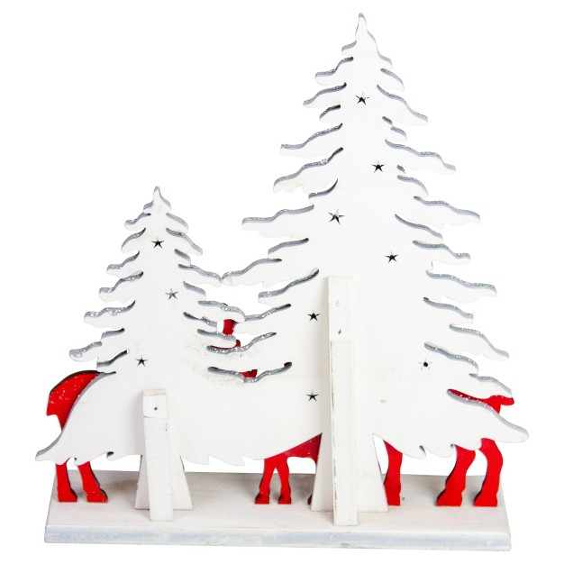 Reindeer Family With Sliver Glittered Trees Christmas Decoration