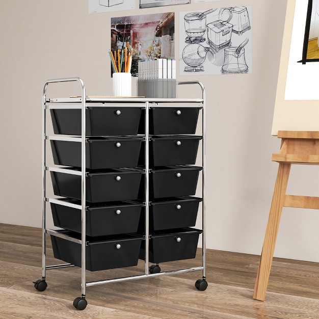 Tangkula 10 drawer Rolling Storage Cart Tools Scrapbook Paper Organizer On Wheels Black