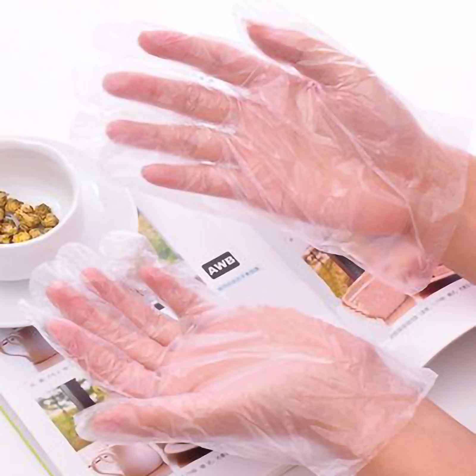 100 Pack Clear Plastic Disposable Gloves, Powder Free Multipurpose Plastic Gloves, Food Service Gloves