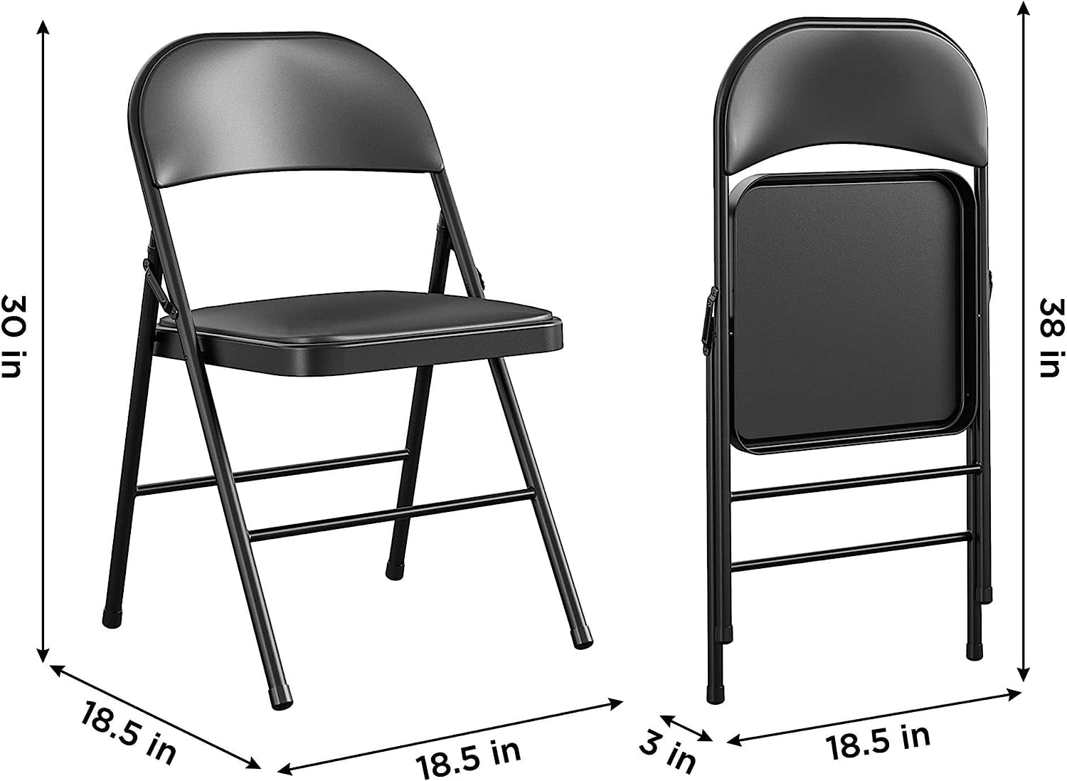 Vebreda Deluxe Vinyl Padded Metal Folding Chair, 6 Pack, Black