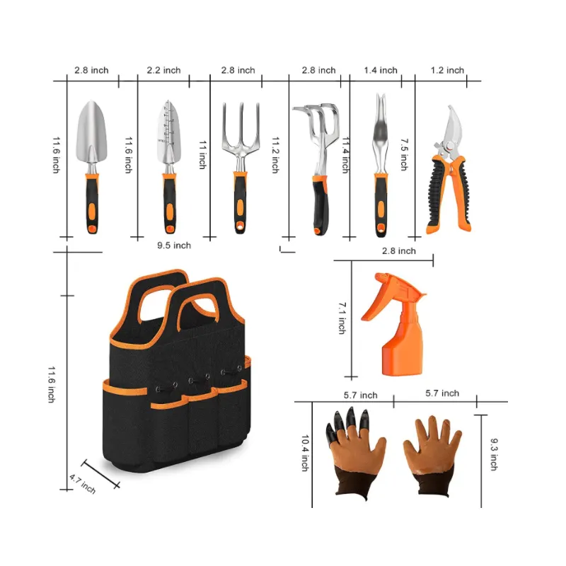 9 Pieces Aluminium oy Garden Tools Kit With Hand Trowel Garden Rake Tote and Spade Tools