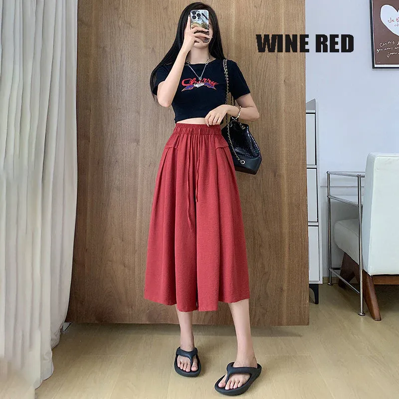 2023 Summer Thin Casual High Waist Large Size Slim Ice Silk Wide Leg