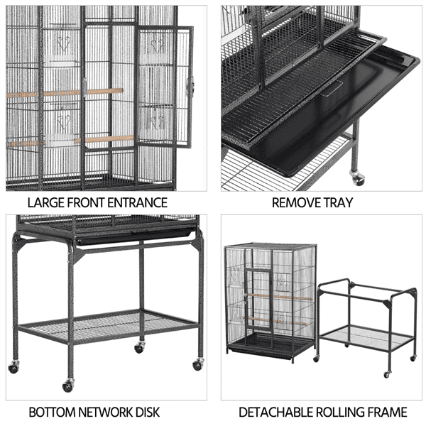 Topeakmart Bird Cage with Stand Wrought Iron Construction Quaker Parrot Cockatiel Finch Canary Bird Flight Cage