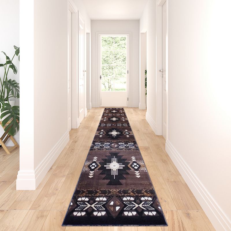 Masada Rugs Masada Rugs 3'x16' Southwest Native American Runner Rug - Design C318 Chocolate