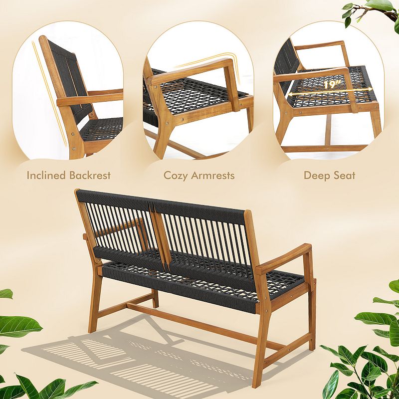 Outdoor Acacia Wood Bench With Backrest And Armrests