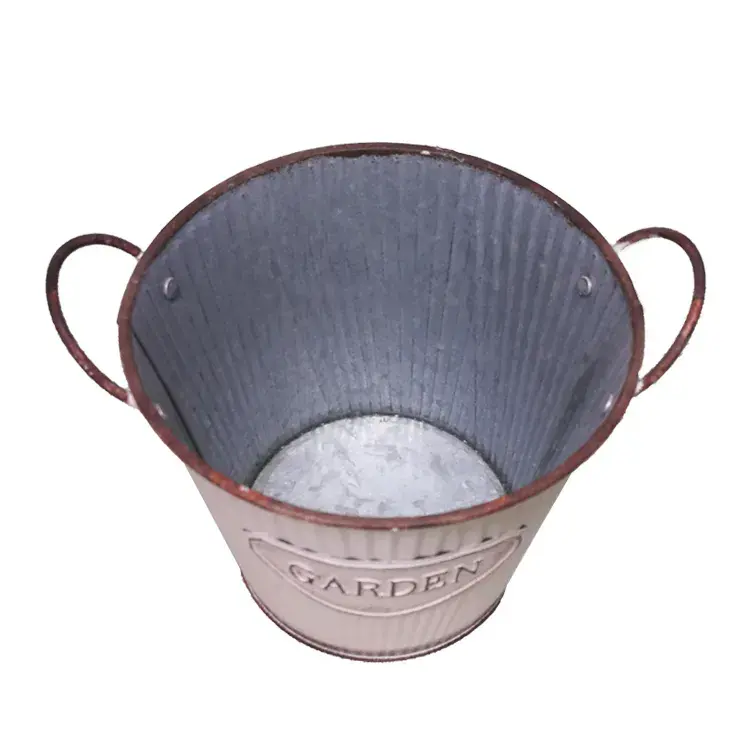 Galvanized Pink Planter Pot Metal Flower Bucket For Decorative Home Garden