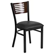 Emma and Oliver Black Slat Back Metal Restaurant Chair - Walnut Wood Back and Seat