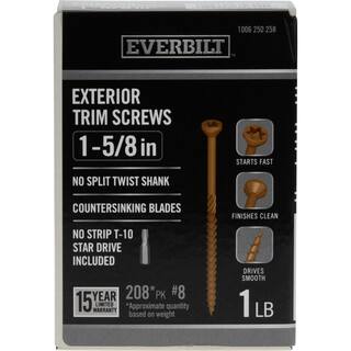 Everbilt #8 x 1-58 in. Star Drive Trim Head Exterior Wood Screws 1 lb.-Box (208-Piece) 117343