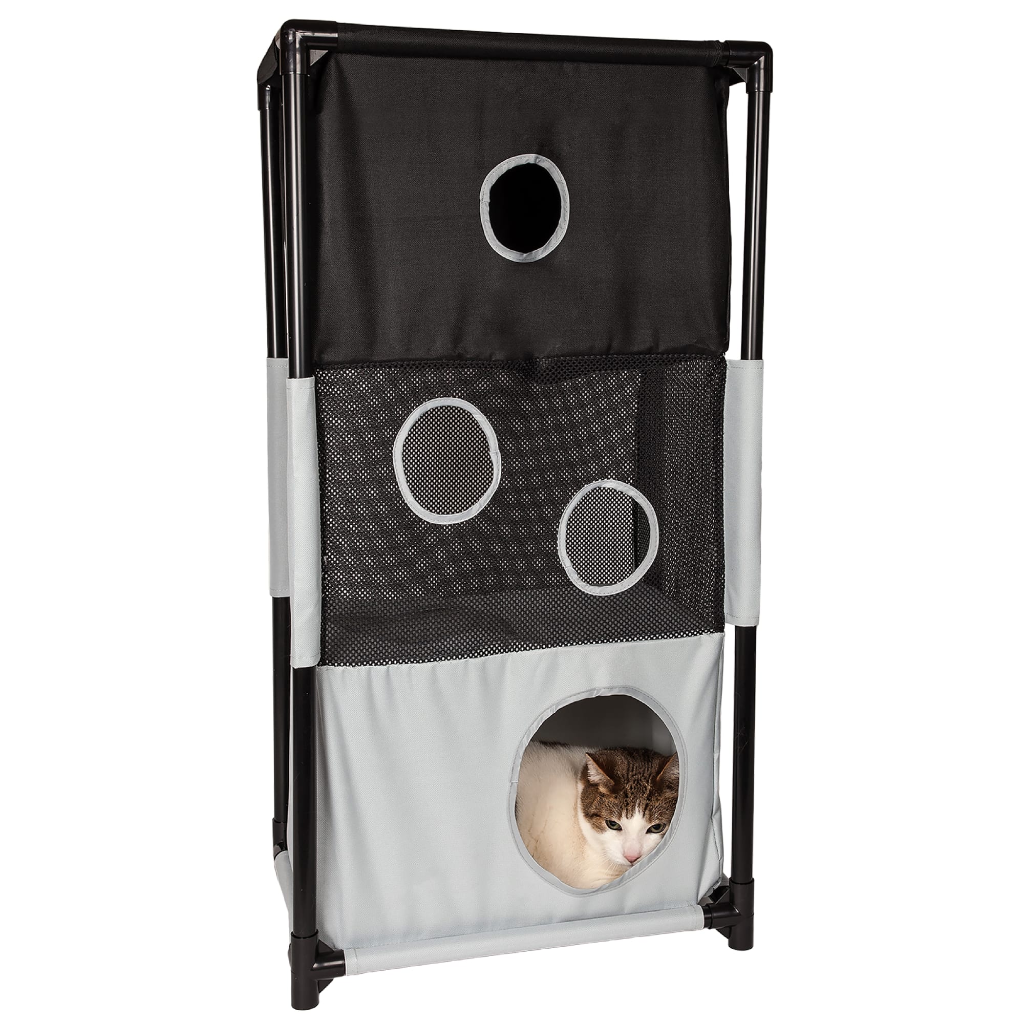 Pet Life Black Square Obstacle Soft Folding Sturdy Play-Active Collapsible Travel Cat House， 17.71