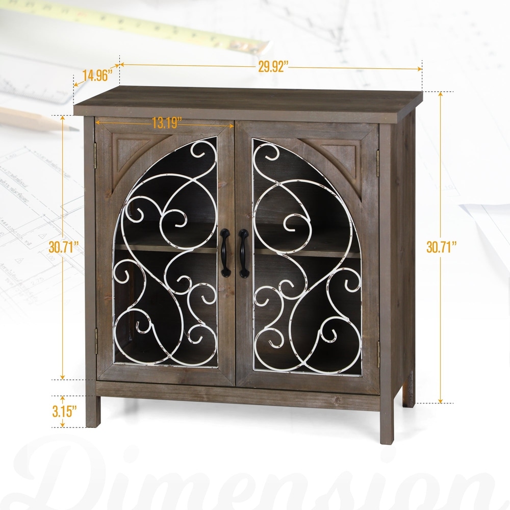 Vintage Wire Hollowed Window Accent Storage Cabinet with 2 Doors