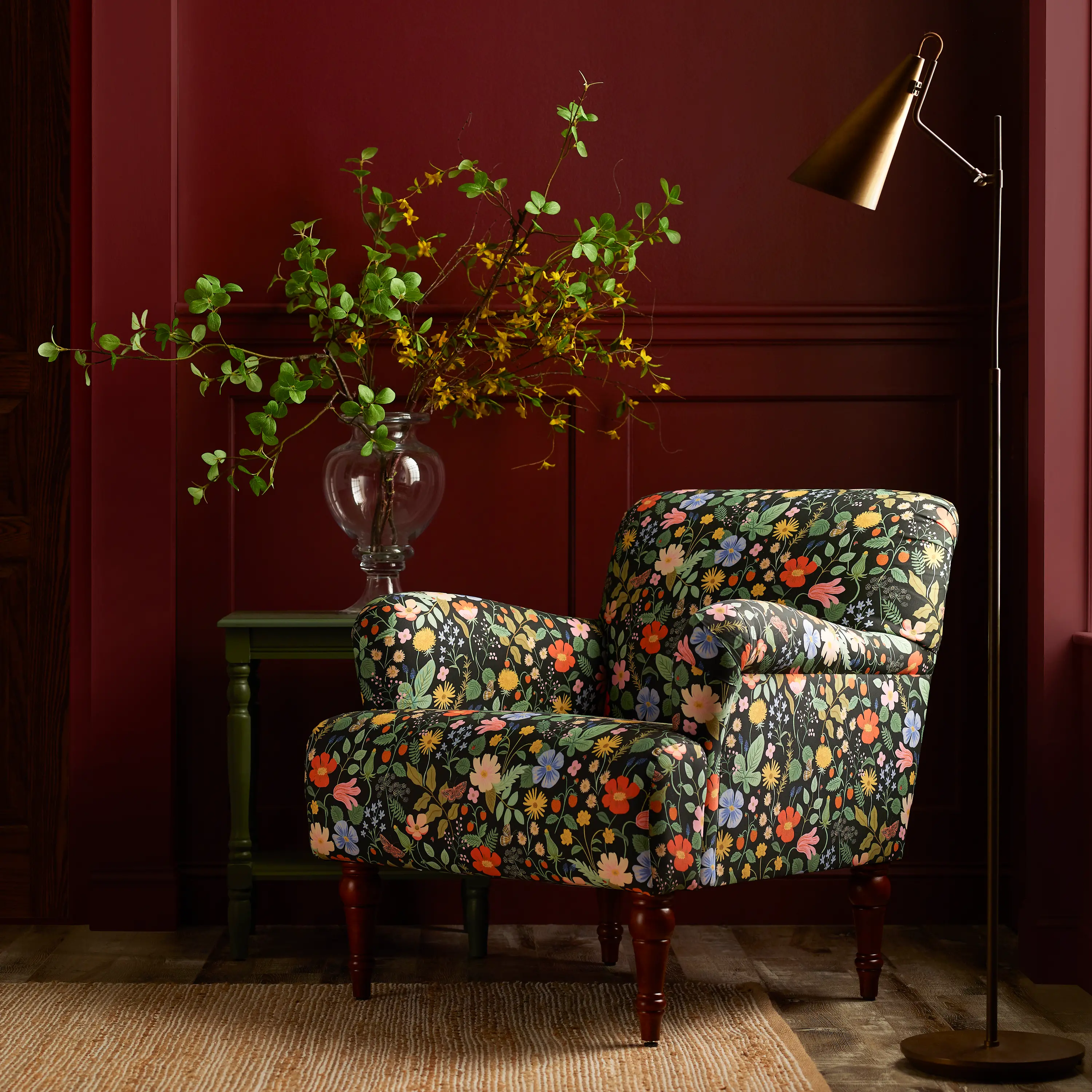 Rifle Paper Co. Bristol Black Strawberry Fields Accent Chair