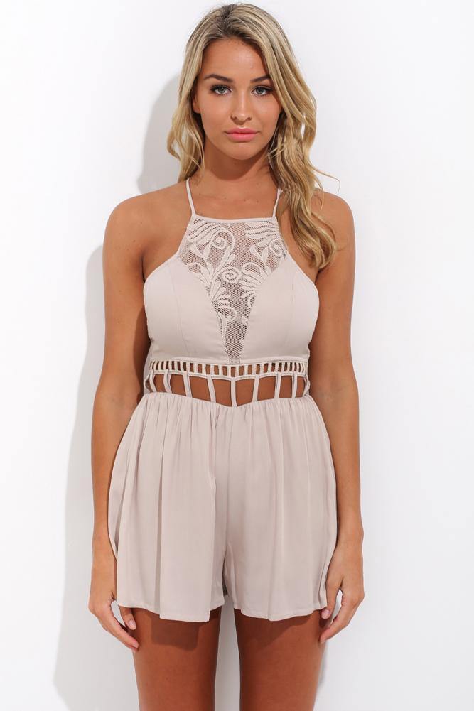 Lace Infusion Romper Beige