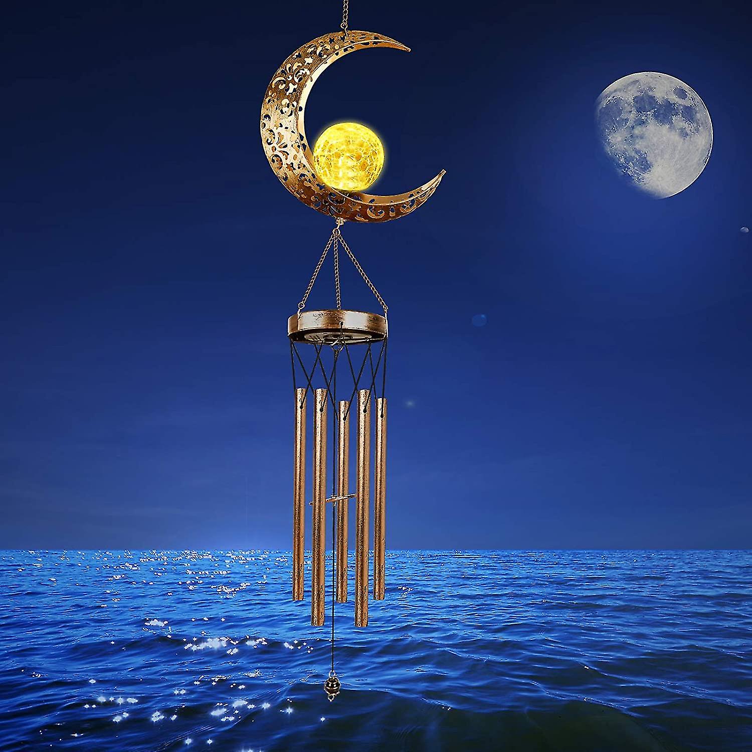 Wind Chimes，moon Crackle Glass Ball Solar Wind Chimes With Amazing Deep Tone Outside Garden Decor For Spiritual Gifts， Unique Hanging Decor For Mom Wo