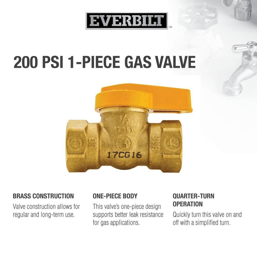 Everbilt 12 in. Brass Lever-Handle FPT 1-Piece Body Gas Ball Valve 110-523EB