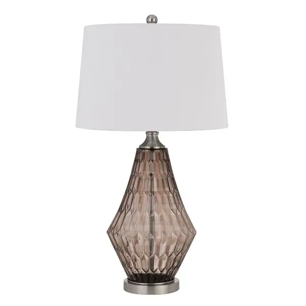 31 Inch Glass Table Lamp with Dimmer， Geometric Base， Brown