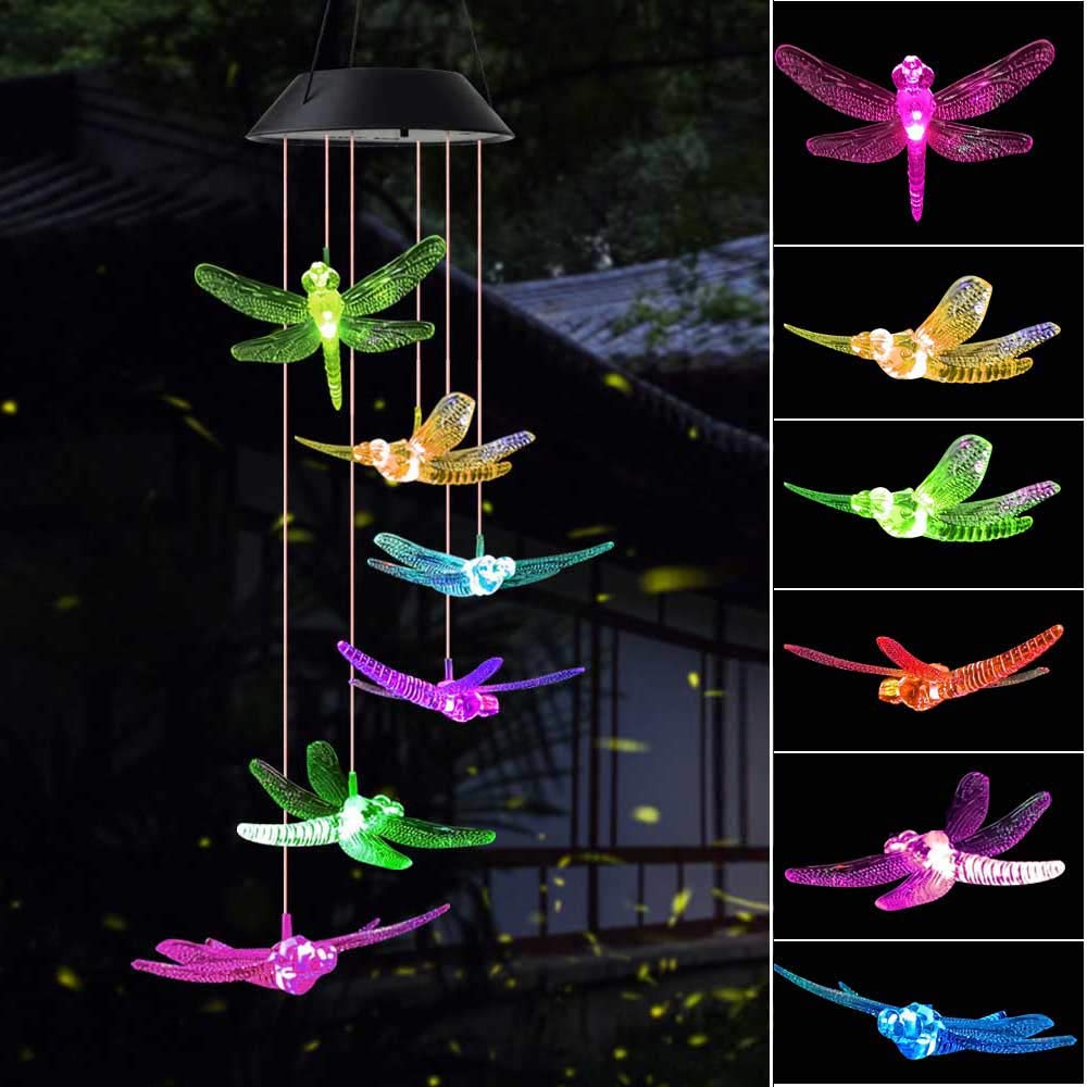 Wind Chime，solar lights chimes，Dragonfly wind chimes led/solar Dragonfly wind chime Outdoor decor，yard decorations solar light mobile，memorial wind chimes，(gifts for mom，birthday gifts for mom)