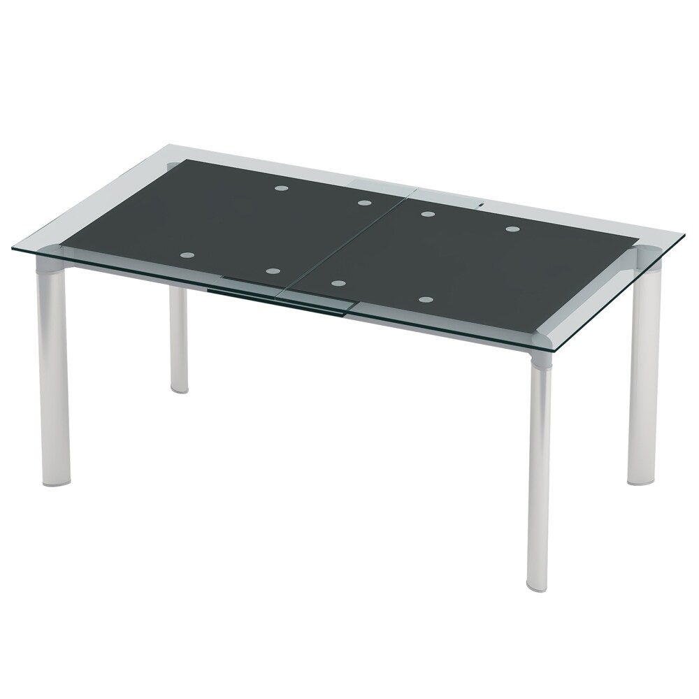 Somette Tamra Black Pop Up Extension Glass Dining Table