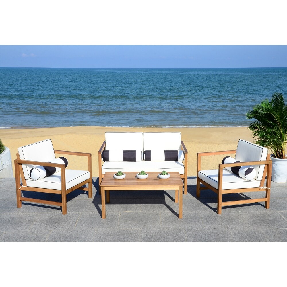 SAFAVIEH Outdoor Living 4 piece Montez Chat Set with Accent Pillows