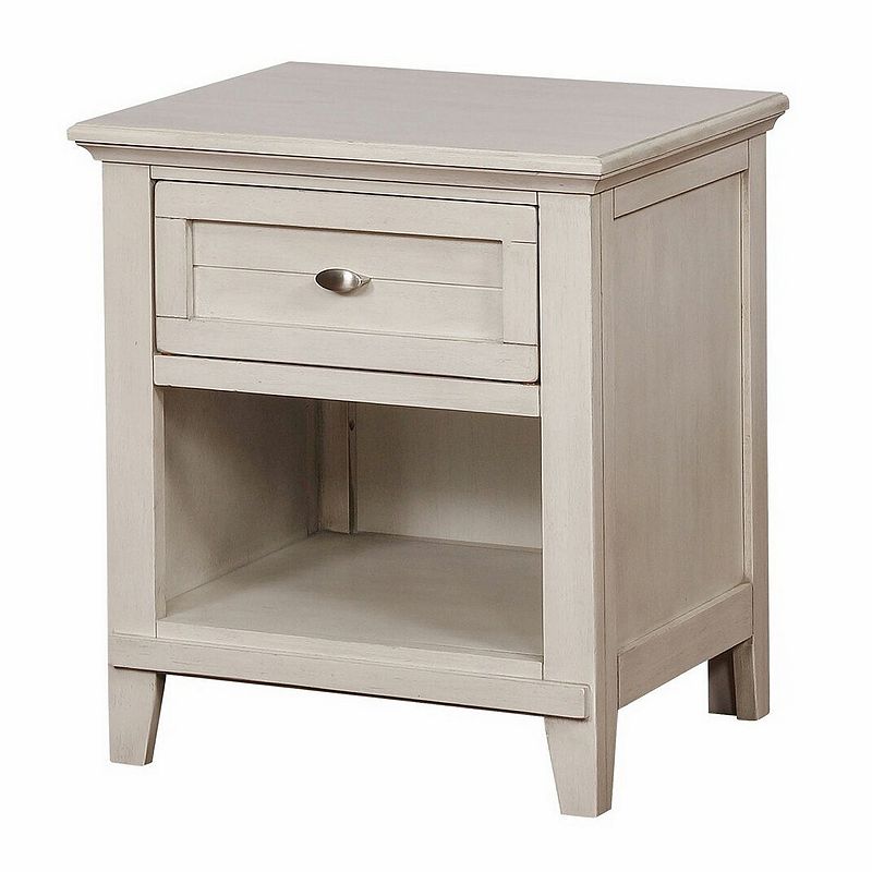 Nightstand with Plank Front Drawer and 1 Open Shelf， White